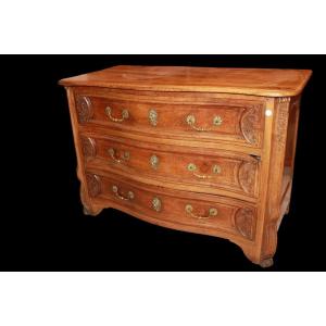 This 17th Century French Walnut Chest Of Drawers Features 3 Large Drawers Adorned With Bronze