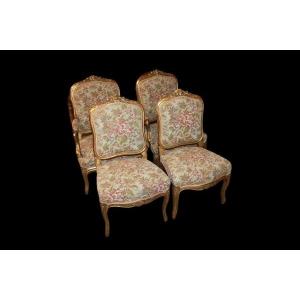 French Living Room From The Mid-1800s, Louis XV Style, In Gilded Wood With Gold Leaf Consisting