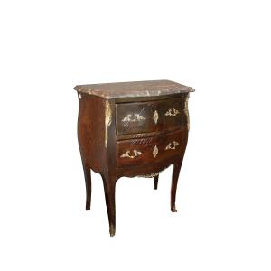 19th Century French Louis XV Bedside Cabinet – Chinoiserie Lacquered And Hand-painted With Marb