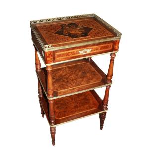 French Napoleon III Little Table – Rosewood And Elm Burl Inlay, Late 19th Century