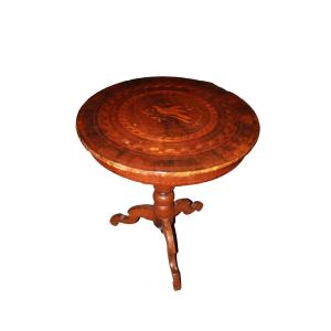 Table d’Appoint Italienne de Sorrente en Noyer avec Marqueterie Florale – Première Moitié XIXe 