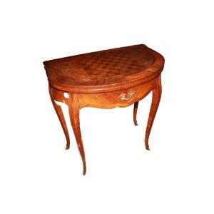 Table à Jeux Française Louis XV en Bois de Rose avec Marqueterie et Bronzes – XIX sec