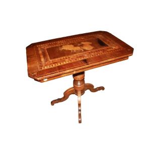 Italian Sorrento Inlaid Walnut Table With Classical Chariot Motif – Mid 19th Century