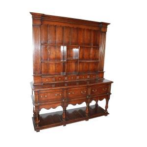 Large Antique English Oak Sideboard With Plate Rack – Early 19th Century