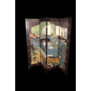 Chinese Lacquered Folding Screen – Early 20th Century