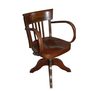 Fauteuil de bureau pivotant ancien anglais en acajou, début XXe siècle