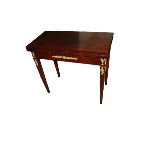 French Empire Game Table In Mahogany With Gilt Bronze Mounts, Mid-19th Century