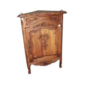 French Provincial Corner Cabinet In Oak, 19th Century