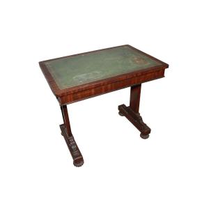 English Regency Writing Desk In Mahogany With Green Leather Top, Mid-19th Century