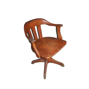 Fauteuil pivotant ancien anglais en acajou avec dossier courbe, début XXe siècle