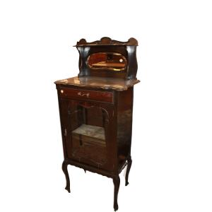 19th-century 1-door Cabinet With A Black Lacquered Wooden Top