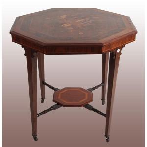 Octagonal Walnut Coffee Table With Inlay Work From The 1800s