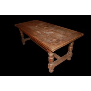 Grande Table Rustique Française en Noyer du Début du XXe Siècle