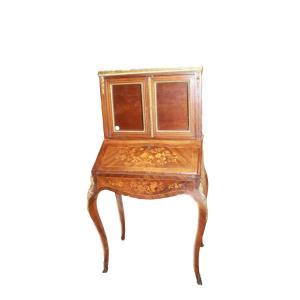 French Louis XV-style Cabinet With Inlaid Display Case And Drop-down Shelf, 1800