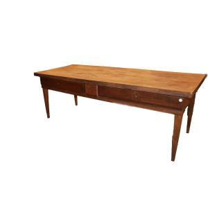 Grande table française style Louis XVI en noyer avec tiroirs, milieu XIXe siècle
