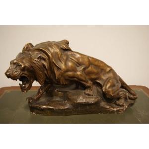Sculpture ancienne signée de Thomas François Cartier Lion en furie.