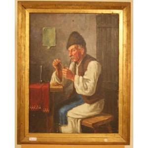 Peinture à l'huile ancienne sur toile signée Andor G. Horvath du début des années 1900