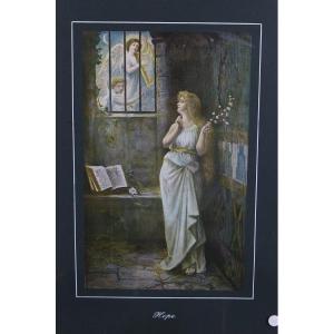 Estampe couleur anglaise ancienne de 1800 représentant une jeune femme