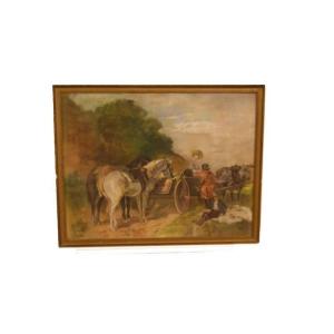 pastel représentant un char avec des personnages