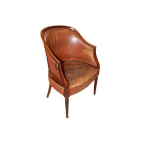Fauteuil français style Louis XVI en acajou avec incrustations en bois de rose, milieu XIXe siè