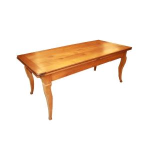 Grande table française ancienne extensible style Louis XV en merisier massif, XIXe siècle
