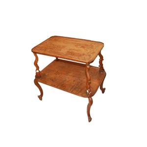 Table servante française Art Nouveau à deux plateaux peints à la main avec motifs floraux, fin