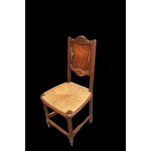 Set Of 6 Finely Carved Provençal-style Chairs With Straw-woven Seats