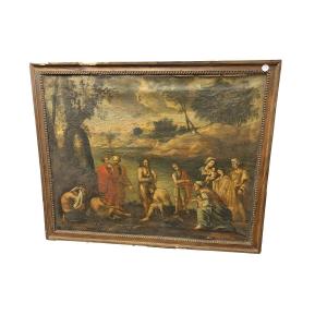 Tableau ancien français – Saint Jean-Baptiste prêchant dans le désert – Fin XVIIe/Début XVIIIe