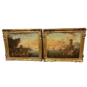 Paire de marines françaises du XVIIIe siècle – Allégories de l’Hiver et du Printemps