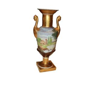 "painted And Gilded Porcelain Baluster Vase With Winged Sphinx Handles" – Empire Style, Vecch