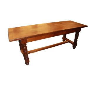 French Refectory Table, Late 19th Century – Solid Oak With Turned Legs