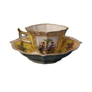 Tasse Et Soucoupe En Porcelaine De Meissen Jaune Des Années 1800