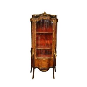 Superb Louis XV Style Showcase Inlaid From The 1800s With Bronzes And Caryatids