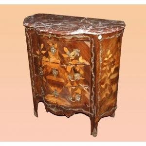 French Louis XV Style Inlaid Commode From The 1800s Rosewood With Marble Bronzes