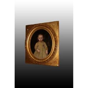 Oil On Oval Canvas With Beautiful French Frame From The 1800s Portrait Of A Young Girl