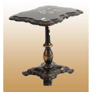 Small Black Lacquered Paper Mache Table With Mother Of Pearl Inlay 1800