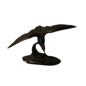 Early 1900s Decò Bronze Sculpture Albatross Bird And Marble