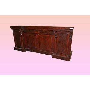 Large English Mahogany Serving Sideboard In Victorian Style From The 1800s