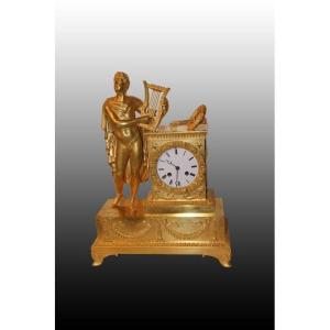 Parisian Table Clock From The 1800s Empire Man With Lyre