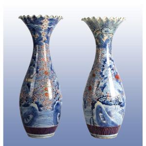 Pair Of Large Antique Chinese Porcelain Crater Vases From The Mid 1800s