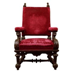 Pair Of Italian Carved Walnut High Chair Armchairs From The Early 1800s Renaissance