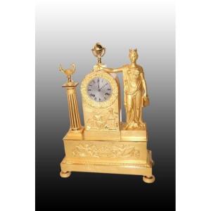 1800s French Parisian Table Clock In Gilt Bronze Allegory Culture