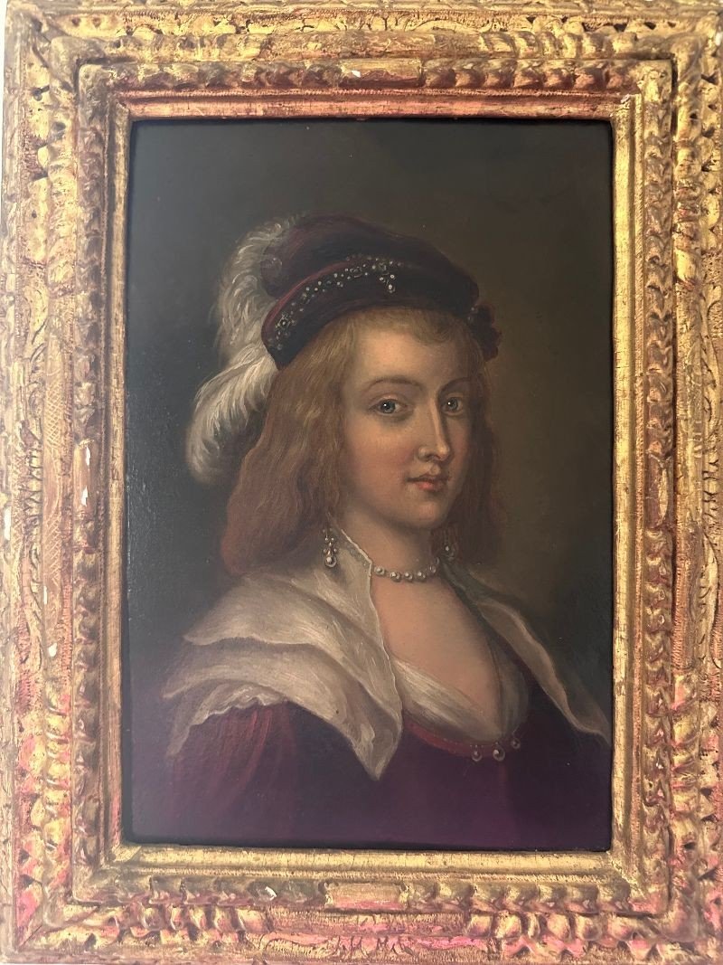 Huile Sur Cuivre  Portrait de Femme 19ème Siècle-photo-4