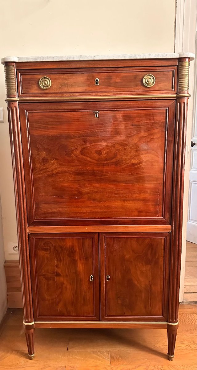 Mahogany Secretary Stamped Ln Malle-photo-4