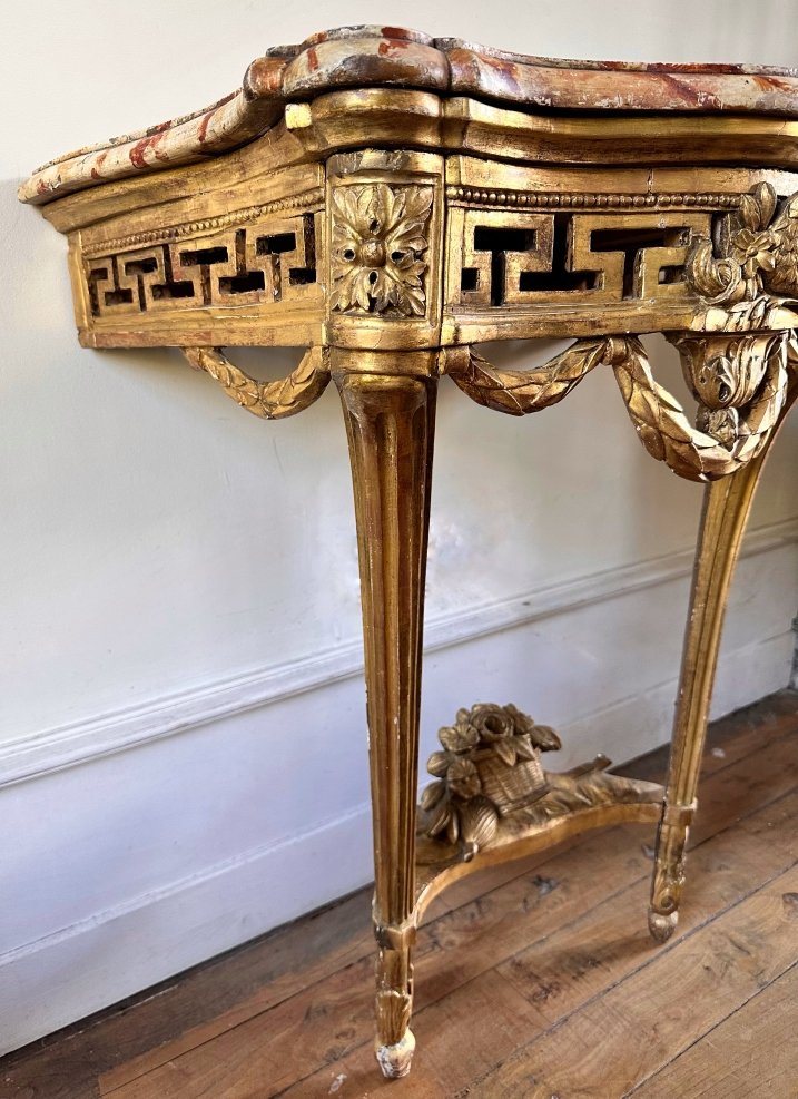 Console Louis XVI en bois doré-photo-4