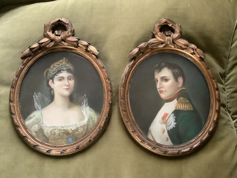  Pastel paire de Portraits  de Napoléon Bonaparte et Joséphine-photo-4