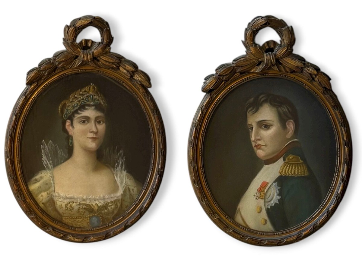  Pastel paire de Portraits  de Napoléon Bonaparte et Joséphine