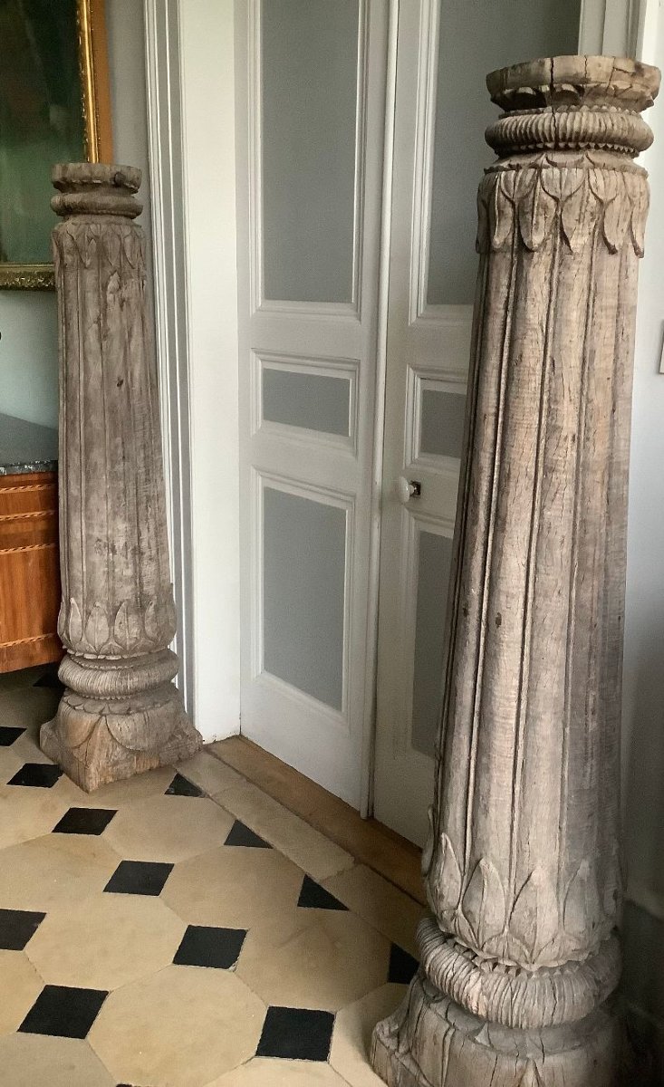 Paire de colonnes en bois sculpté  XVIIIème-photo-4