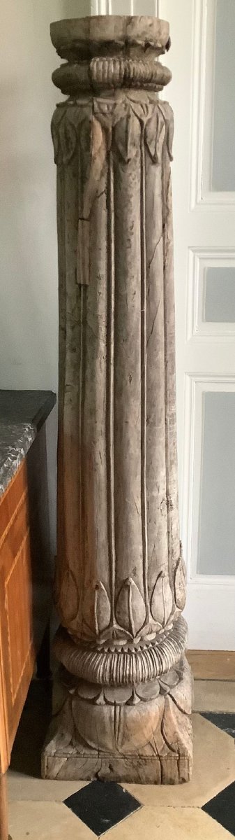Paire de colonnes en bois sculpté  XVIIIème-photo-3