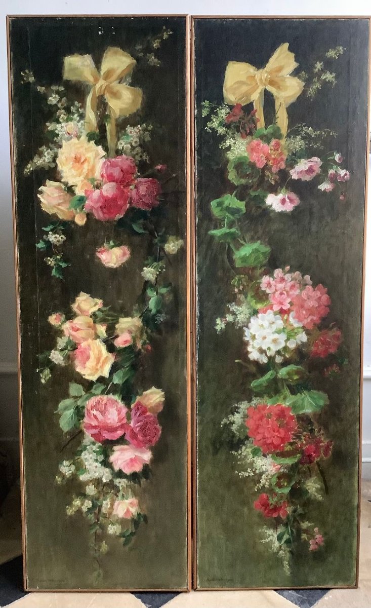 Paire d'huiles  sur toile Elisabeth MARTIN  DES  AMOIGNES (1858-1936)-photo-1